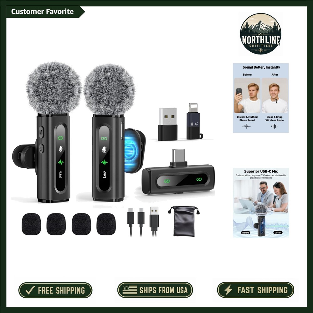 Ultimate USB-C Wireless Microphone Kit with Windscreen & Rechargeable Design