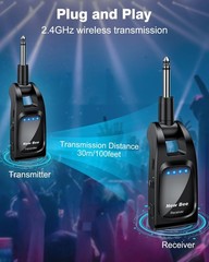 Wireless Guitar System 2.4GHz with 6 Channels 24Bit/48KHz Hi-Res Audio Rechar…