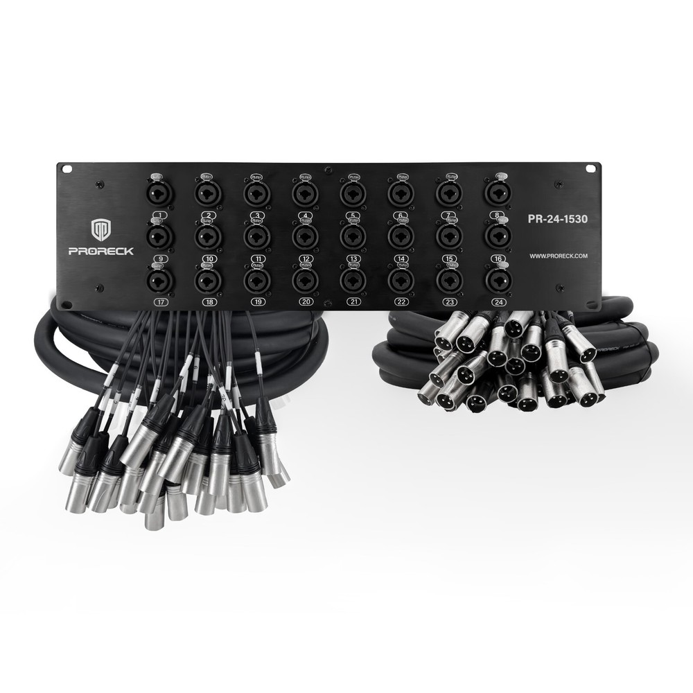 PRORECK 24-Channel Splitter Snake Cables Rack Mount XLR TRS Combo 15ft*30ft