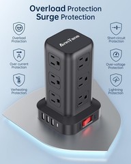 Surge Protector Power Strip 10 FT Cord, Power Strip Tower with 4 USB Ports (1…