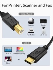 CableCreation USB B to USB C Printer Cable 6.6FT, Type B to Type C Printer