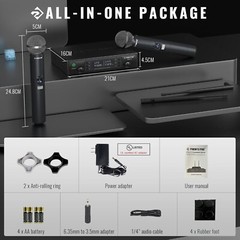 Wireless Microphone System, Dual Wireless Mics,w/ 2 Handheld Dynamic Micropho…