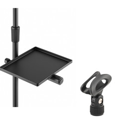 u-mount Mic Stand Utility Tray + Universal Elliptical Mic Clip Recording Bundle