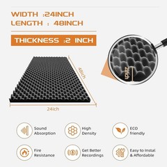2 Pack Sound Proof Foam Panels | 48″×24″×2″ Egg Crate Foam Pad | High Density…