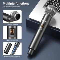 Aokeo Wireless Microphone for Mic Input, UHF Metal Dynamic Handheld Multipurpose