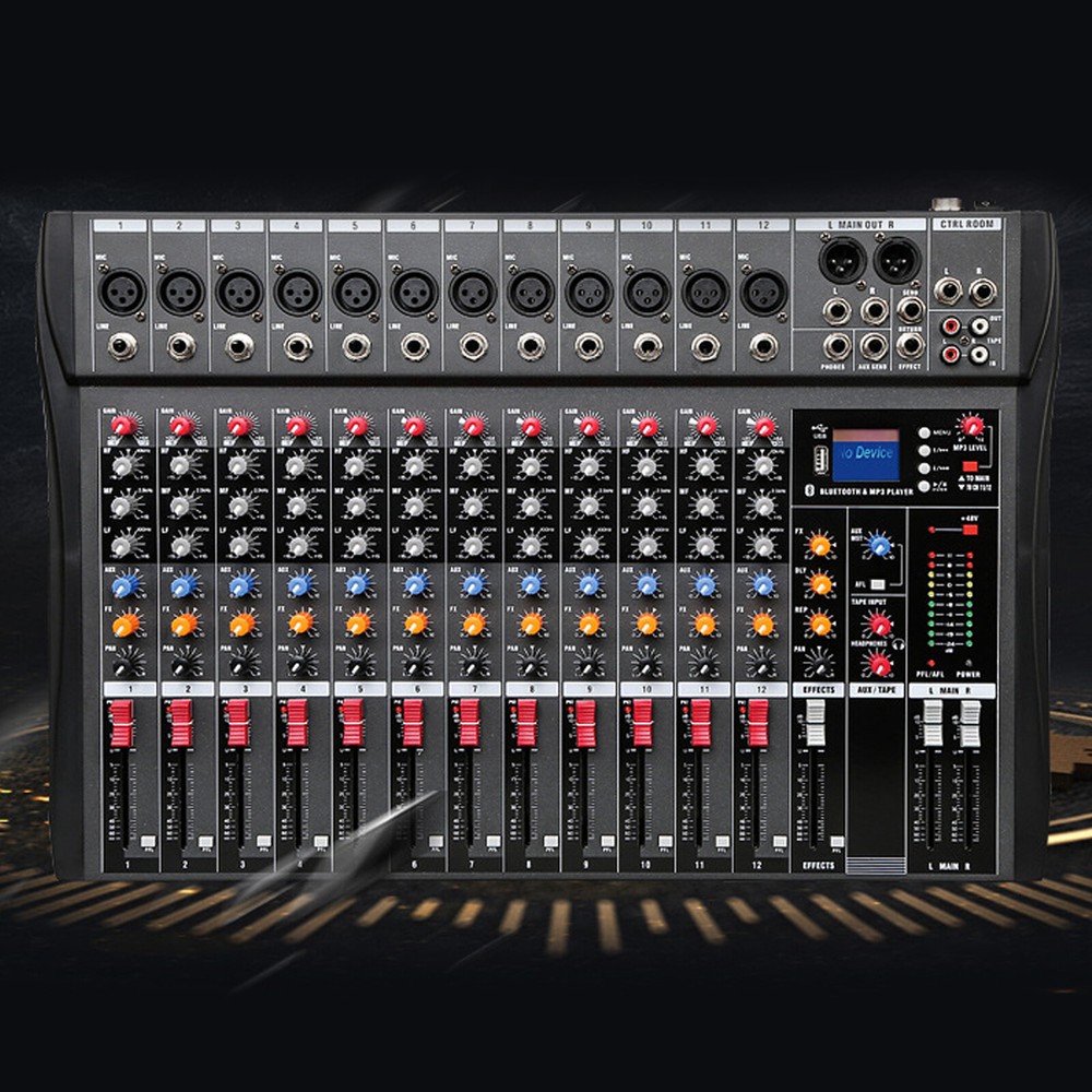 12 Channel Audio Mixer Bluetooth USB DJ Sound Mixing Console Studio