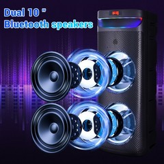Portable Bluetooth Party Speaker with Dual 10″ Heavy Bass Sound System Mic FM DJ