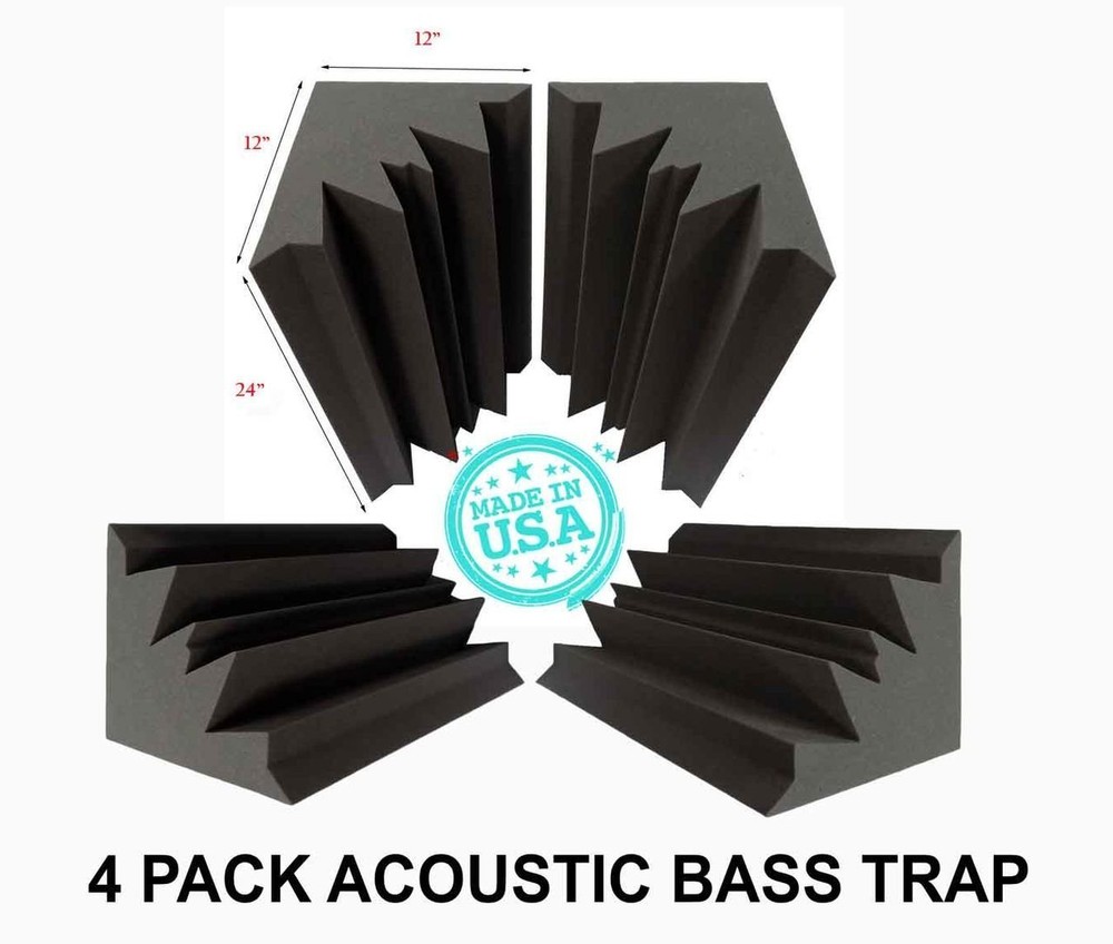 Mybecca Acoustic Foam Bass Trap Charcoal Corner Wall 12″ X 12″ X 24″ 4 PACK USA