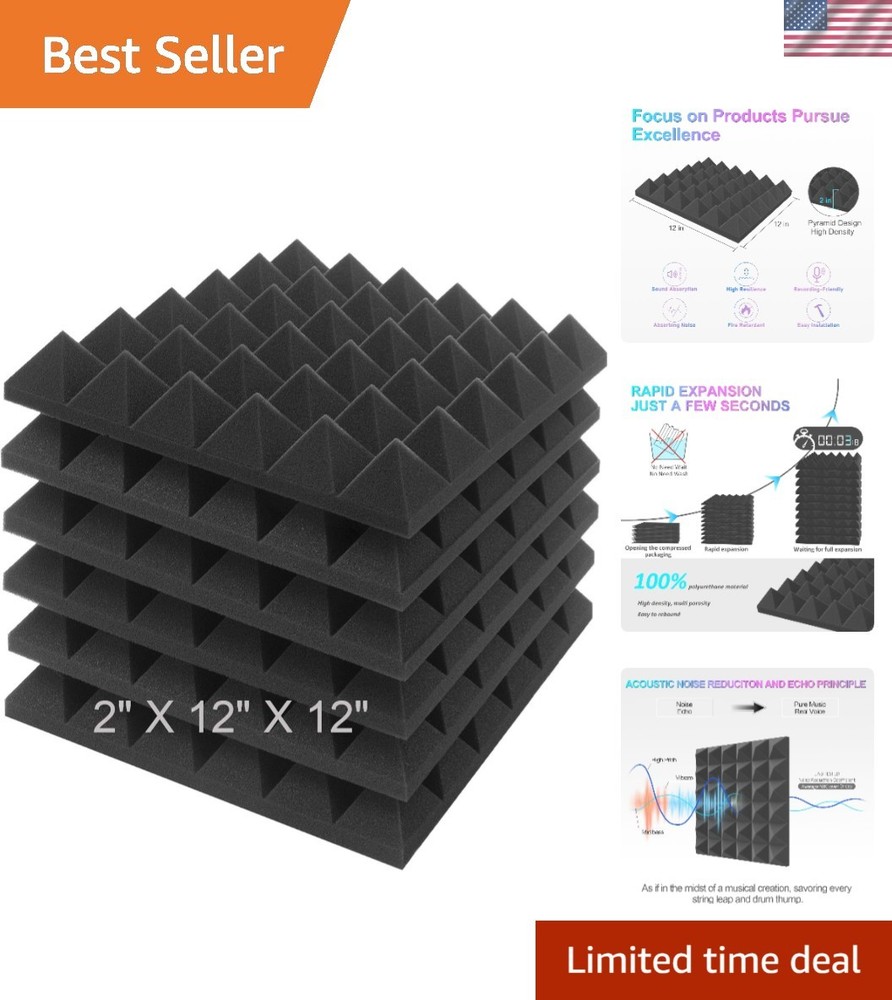 2″ Thick Charcoal Acoustic Foam Panels – 6 Pack for Sound Quality Enhancement