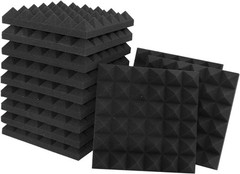 Acoustic Foam Panels 12x12x2 Inches Black Pyramid Soundproof Wall Panels 12 Pack