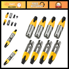 3-Pin XLR Cable Connectors Male Female, Nickel Housing, Silver Contacts, 4 Pairs