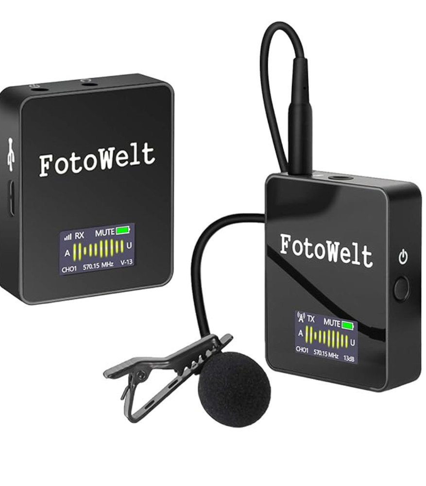 Wireless Lavalier Microphone, Lapel Microphone for DSLR Camera with OLED Display