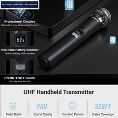 Phenyx Pro Wireless Microphone System, Dual Two Handheld Mics, Black