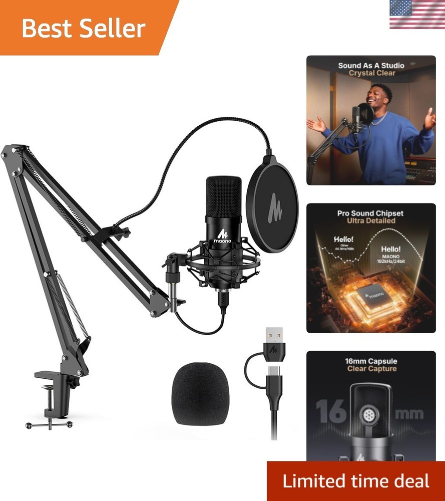 USB Microphone, 192KHZ/24Bit Plug & Play PC Computer Podcast Condenser Cardio…