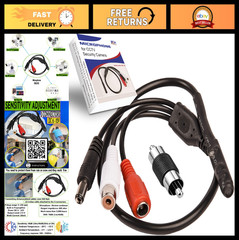 CCTV Microphone with Preamp RCA Audio Out, Adjustable Gain for DVR/NVR & IP Came