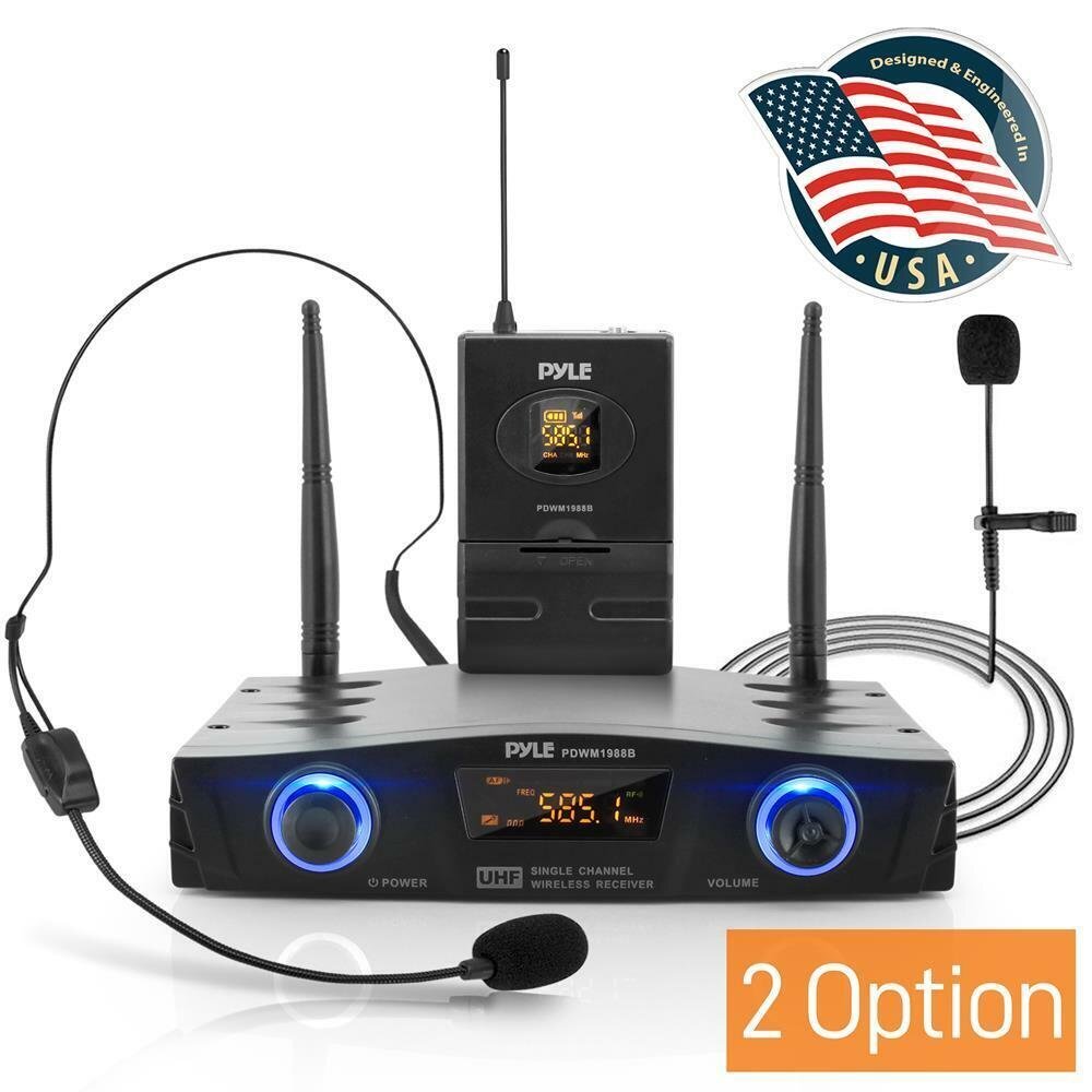 Pyle PDWM1988B Compact UHF Wireless Microphone System, Digital Mic Receiver
