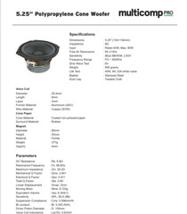 MULTICOMP PRO 55-1205 Woofers, 5.25″, 40 W, Speaker