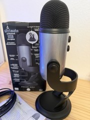 Blue Wired Yeti USB Microphone 0540 Lunar Gray With Stand Open Box