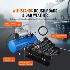 4 Trumpet Air Horn Kit, 150dB Train Horns for Trucks, 12V 120 psi Compressor 1.6