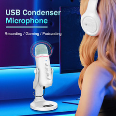 Professional White USB Condenser Microphone Studio Recording Mic for PC Computer