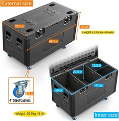 44″ Waterproof Rolling Stage Cable Case with Dividers,DJ Audio Equipment Storage