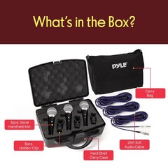 Pyle 3 Piece Professional Dynamic Microphone Kit Cardioid Black
