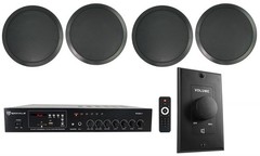 Rockville Commercial Restaurant Amp+(4) 8″ Black Ceiling Speakers+Wall Control