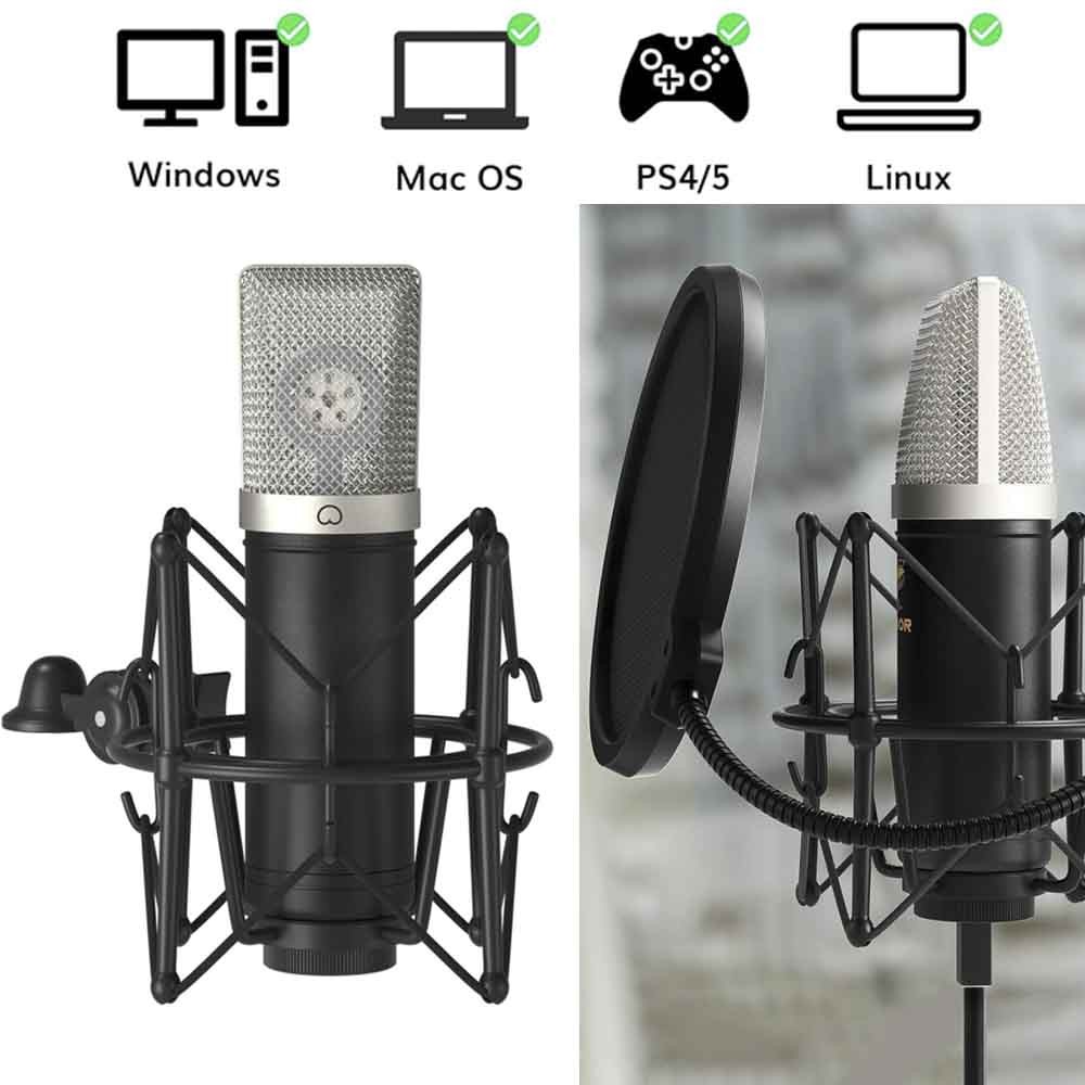 Condenser Microphone 192kHz/24Bit for Podcast Recording, PC Computer Gaming Stre