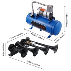 4 Trumpet Air Horn Kit, 150dB Train Horns for Trucks, 12V 120 psi Compressor 1.6