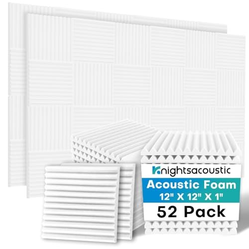 52 Pack Acoustic Foam Panels, 1 X 12 X 12 Inches Sound Proof 52Packs All White