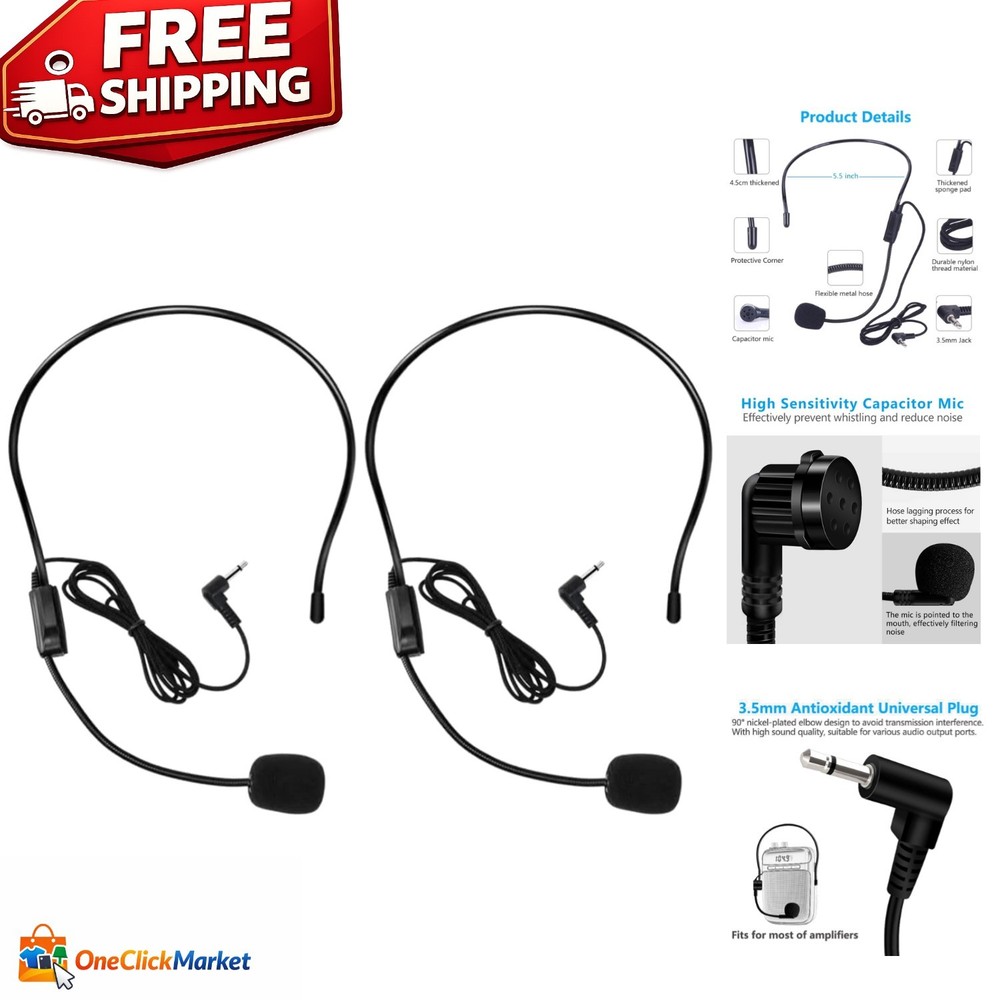 2pcs Lightweight Headset Microphone with 3.5mm Jack for Clarity – Unidirectional