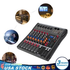 Audio Mixer 6 Channel DJ Soundboard USB Interface Power Bluetooth XLR Console