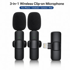 3 in 1 Wireless Clip-on Microphones for iPhone, Camera, Android, iPad