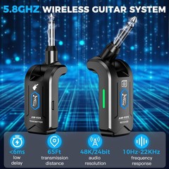 5.8GHz Wireless Guitar Transmitter Receiver 4 Channel Rechargeable Cordless G…