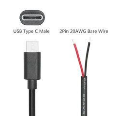 USB C to 2 Pin Bare Wire Open End Power USB Type C Male – 30cm/11inch (4Pcs)