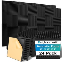 24 Pack Sound Proof Foam Panels for Walls with Self Adhesive, 12x12x2 Acousti…
