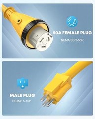 50 Amp to 15 Amp 110V RV 15M/50F 12″ (No Surge Protector, LED Indicator)