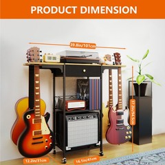 3-In-1 Guitar Stand with Wheels,Stand & Drawer for Acoustic,Electric Guitar,Bass