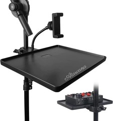 Universal Mic Microphone Stand Tray Adjustable Clamp-On Rack Tray Holder Large