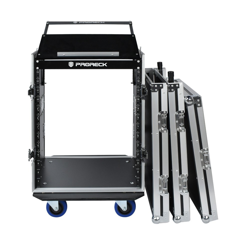 PRORECK 14UT Slant Mixer Rack Case with Side Table 20″ Deep Road Flight Box