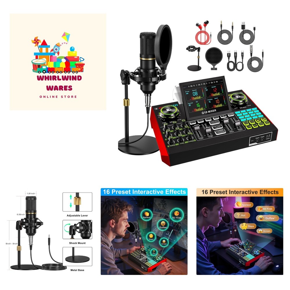 Podcast Microphone Bundle with Live Sound Card Audio Mixer, Podcast Equipment…