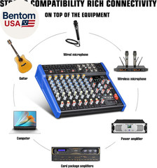 12-Channel Audio Interface Mixer Board, Bluetooth Studio Mixing Console XLR Micr