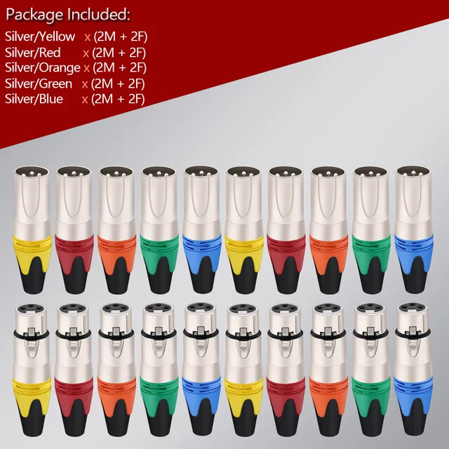 10pcs 3 Pin XLR Female Jack + 10pcs Male Plug Professional 3 Pole xlr Socket T