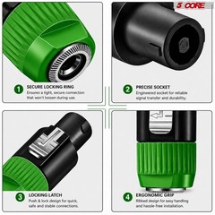 5 Core Speakon 1/4″ Female – Male Connectors Pair 4 Pole SpeakON Connector