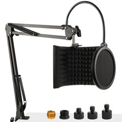 Microphone Isolation Shield with Mic Stand and Pop Filter, Foldable Sound Shi…