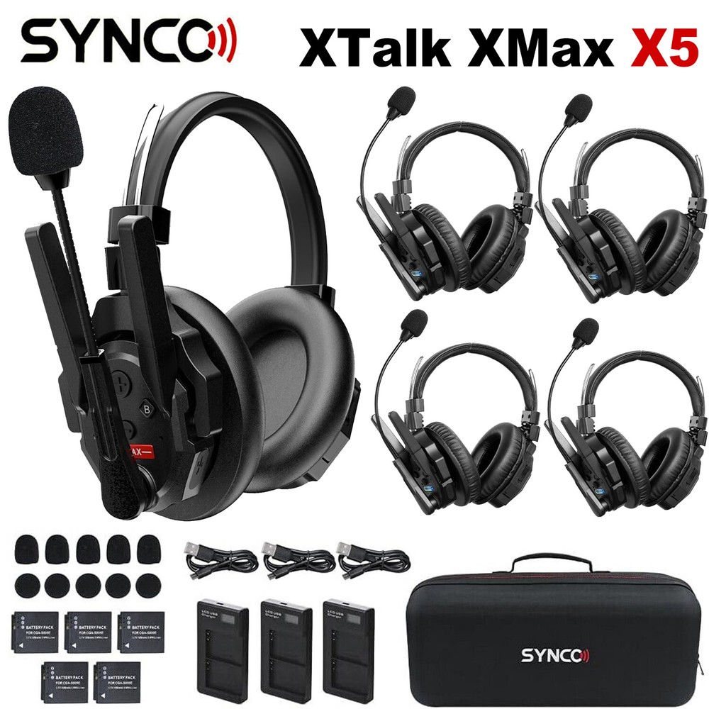 SYNCO XTalk XMax5 500m Dual-Ear Wireless Intercom Headset System 2.4GHz 5-Person