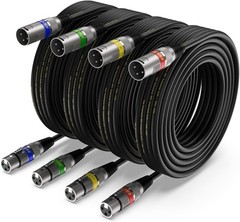 XLR Cable 15ft 4 Packs – Balanced DMX Cable with 3-Pin XLR Male to Female Mi…
