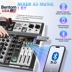 6 Channel Audio Interface Sound Board Mixing Console 16-Bit DSP DJ Mixer Audio R