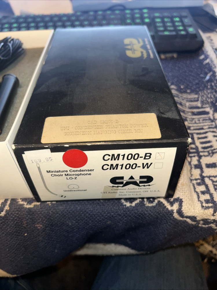 CAD CM-100B hanging choir mic, 30 ft hang length, made in USA, Black Cardioid