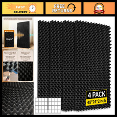 4 Pack Acoustic Foam Panels 48x24x2 – Soundproofing Egg Crate Wall Panels, Noise